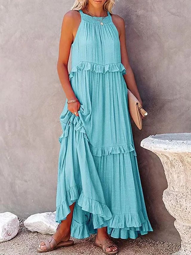🌸Sommer Casual Ärmellos Riemchen Rückenfrei Volants Kleid