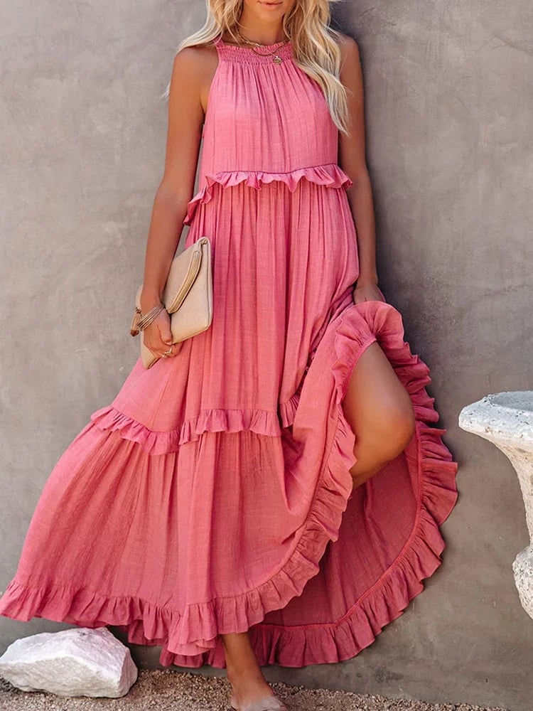 🌸Sommer Casual Ärmellos Riemchen Rückenfrei Volants Kleid