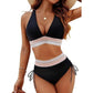 👙Patchwork-Bikini mit V-Ausschnitt, 2-teiliges Set