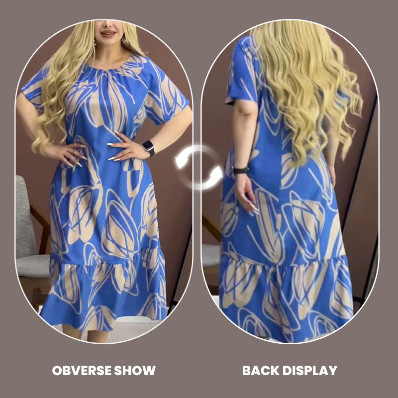Elegantes, fließendes Kleid mit Rundhalsausschnitt und Print