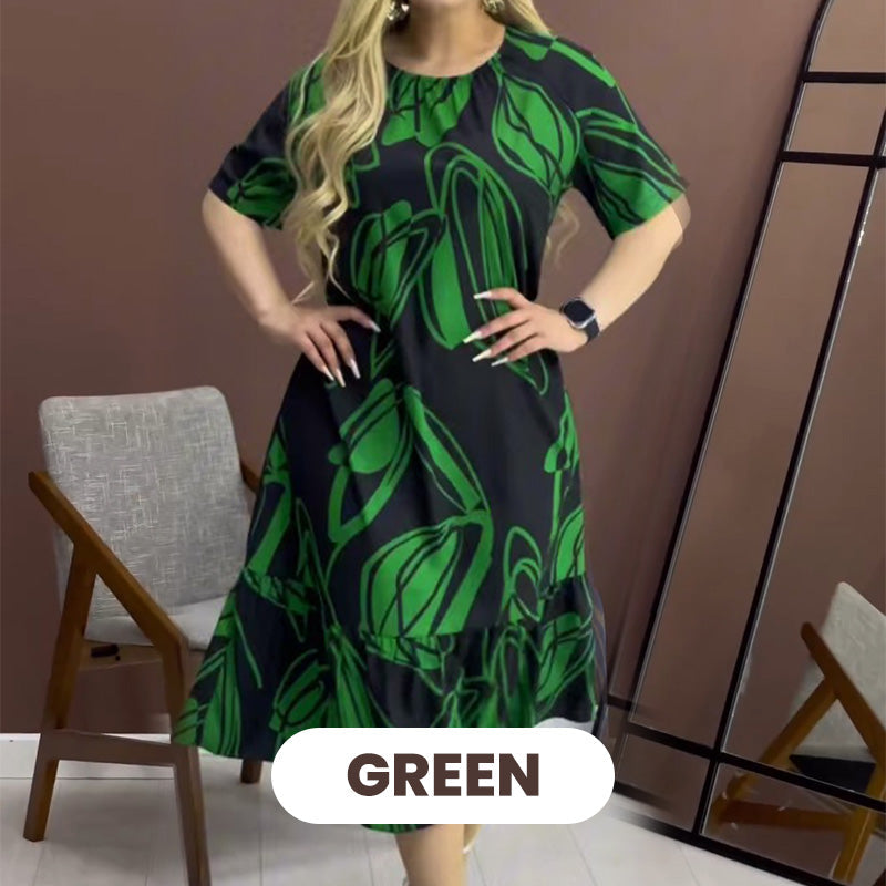 Elegantes, fließendes Kleid mit Rundhalsausschnitt und Print
