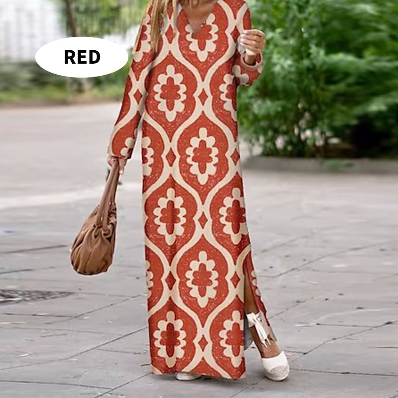 🔥Für eine begrenzte Zeit 26% Rabatt🔥Boho Langarm Kleid mit V-Ausschnitt