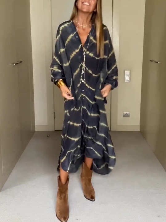 Boho-Kleid mit langen Ärmeln und Streifen