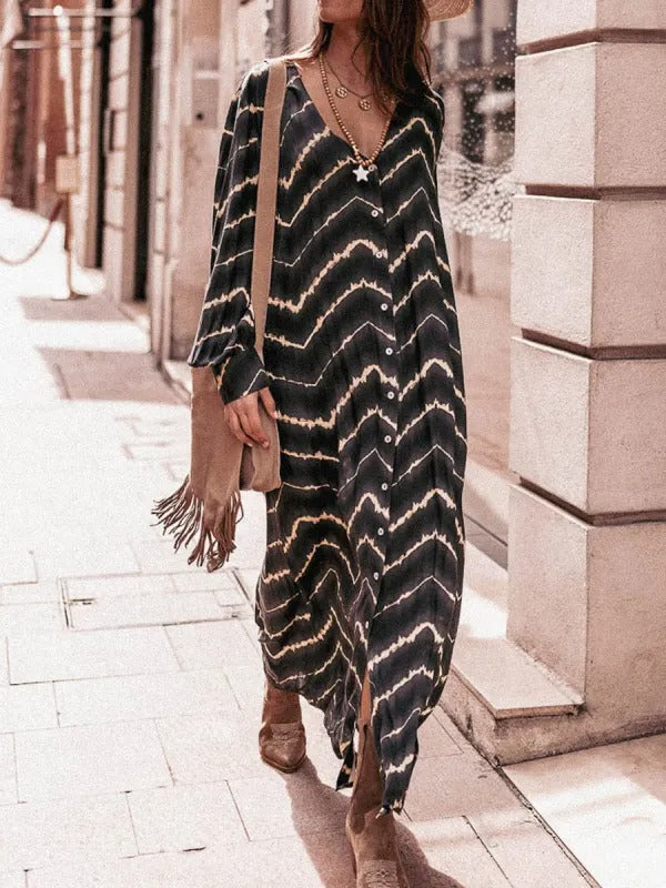 Boho-Kleid mit langen Ärmeln und Streifen