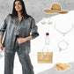 Trendy 2-teilige Outfits: ✨Glänzendes Hemd und Hose mit weitem Bein und hoher Taille