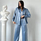 Trendy 2-teilige Outfits: ✨Glänzendes Hemd und Hose mit weitem Bein und hoher Taille