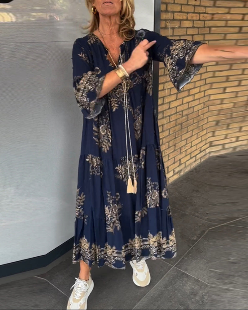 🔥Heißer Verkauf 49% RABATT🔥Locker sitzendes Vintage-Kleid mit V-Ausschnitt
