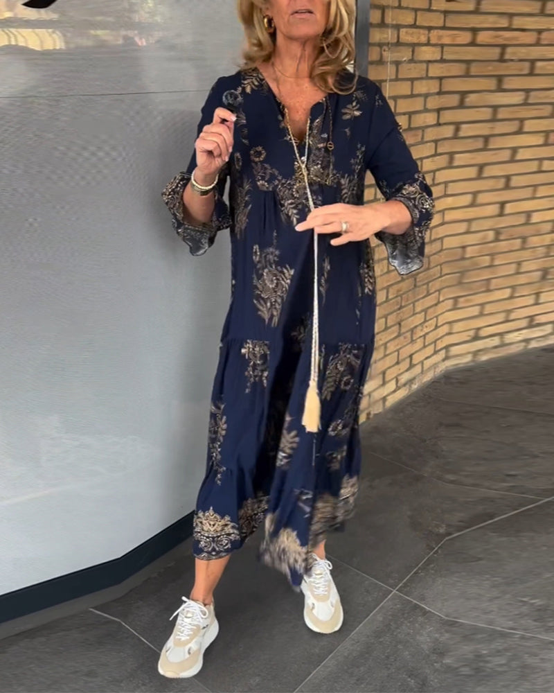 🔥Heißer Verkauf 49% RABATT🔥Locker sitzendes Vintage-Kleid mit V-Ausschnitt