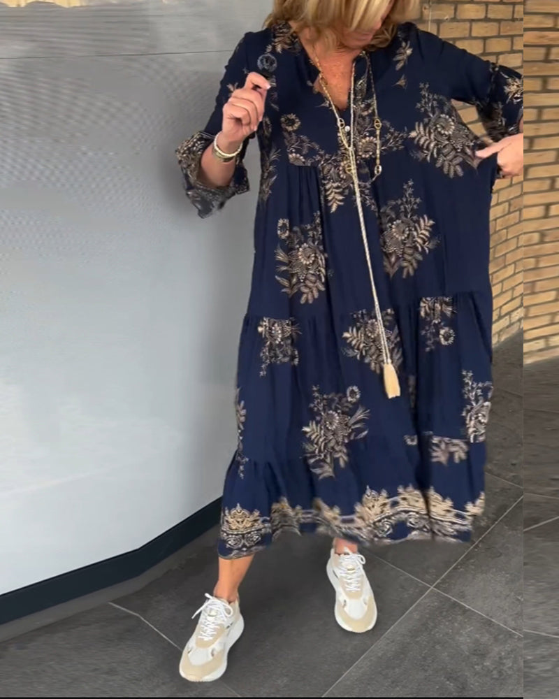 🔥Heißer Verkauf 49% RABATT🔥Locker sitzendes Vintage-Kleid mit V-Ausschnitt