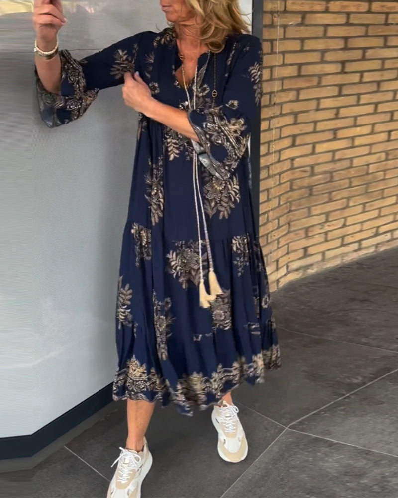 🔥Heißer Verkauf 49% RABATT🔥Locker sitzendes Vintage-Kleid mit V-Ausschnitt