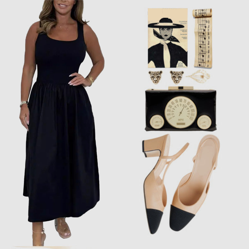 Lässiges einfarbiges ärmelloses Kleid für Frauen