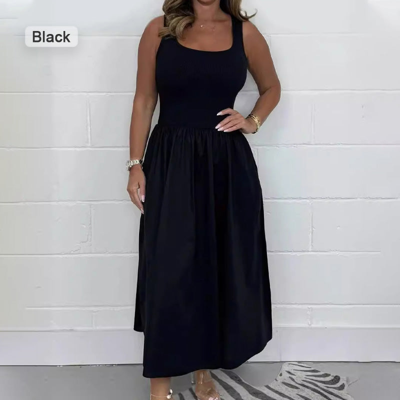 Lässiges einfarbiges ärmelloses Kleid für Frauen
