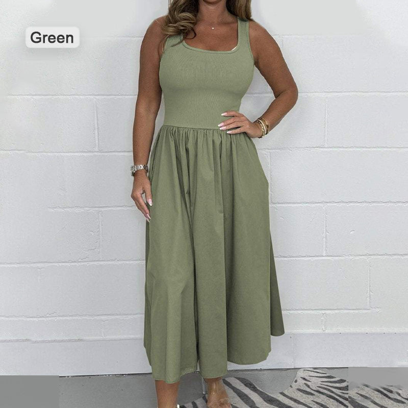 Lässiges einfarbiges ärmelloses Kleid für Frauen