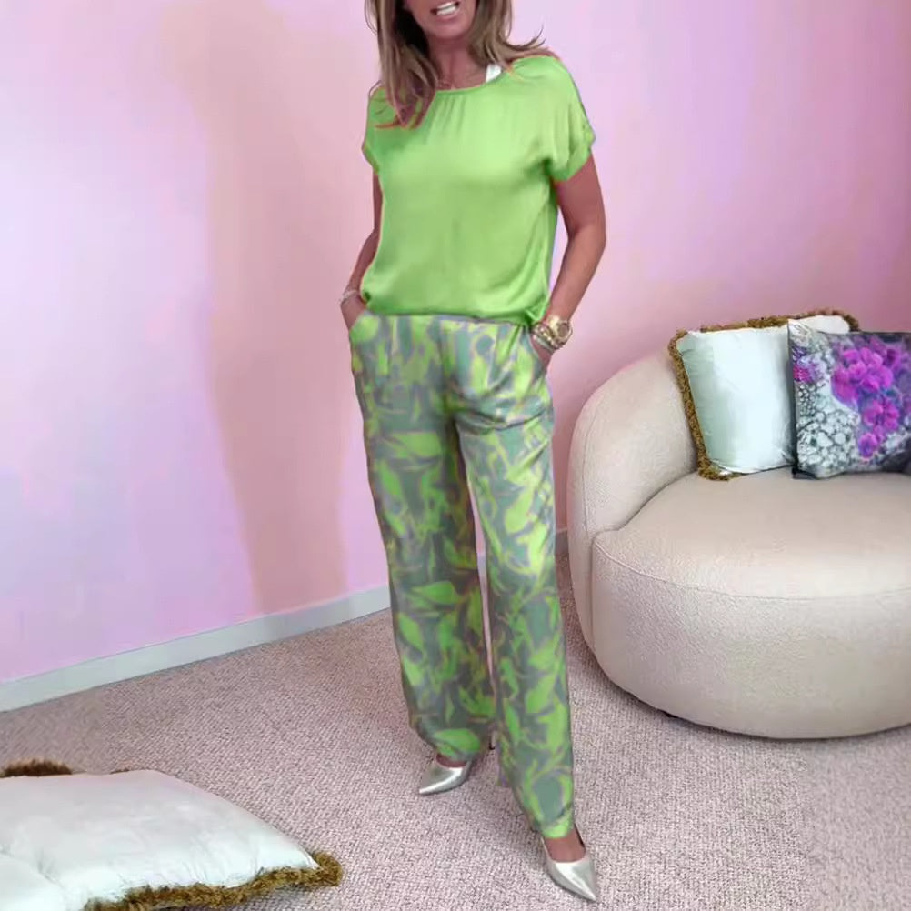 🔥2-teiliges Set aus Oberteil und bedruckter Hose mit weitem Bein