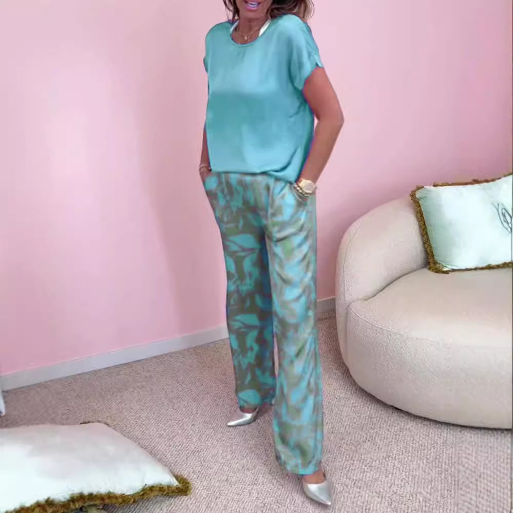 🔥2-teiliges Set aus Oberteil und bedruckter Hose mit weitem Bein