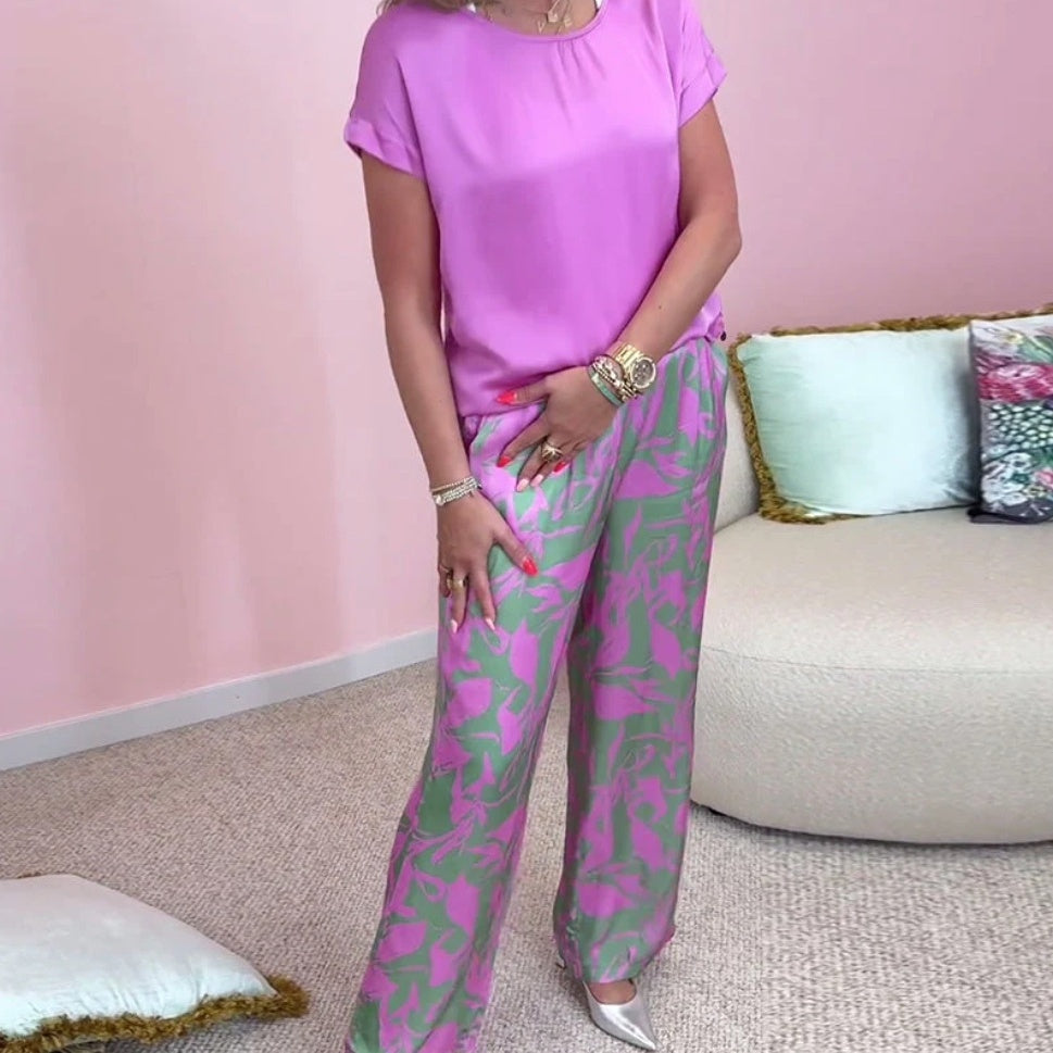 🔥2-teiliges Set aus Oberteil und bedruckter Hose mit weitem Bein