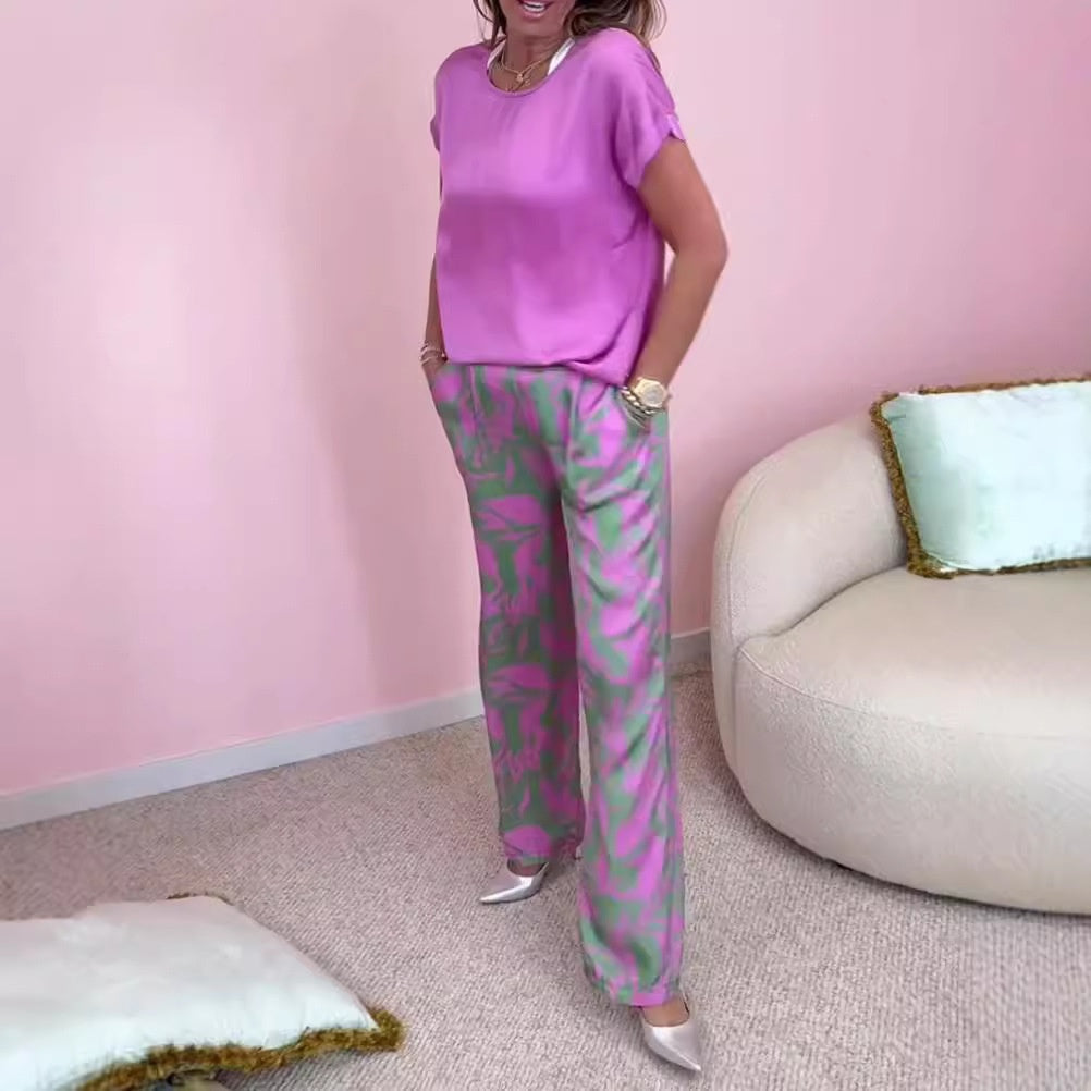 🔥2-teiliges Set aus Oberteil und bedruckter Hose mit weitem Bein