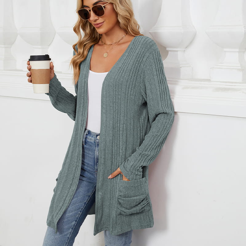 🍂Frühherbst-Specials 50% RABATT🥰Lässiger langärmeliger Strickmantel für Damen mit offener Vorderseite