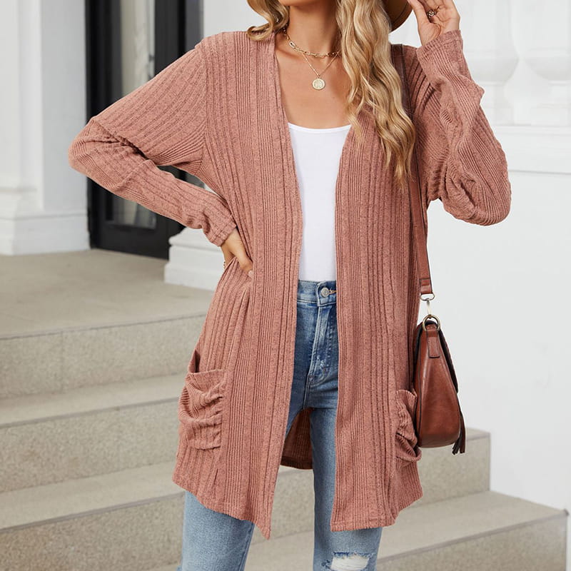 🍂Frühherbst-Specials 50% RABATT🥰Lässiger langärmeliger Strickmantel für Damen mit offener Vorderseite
