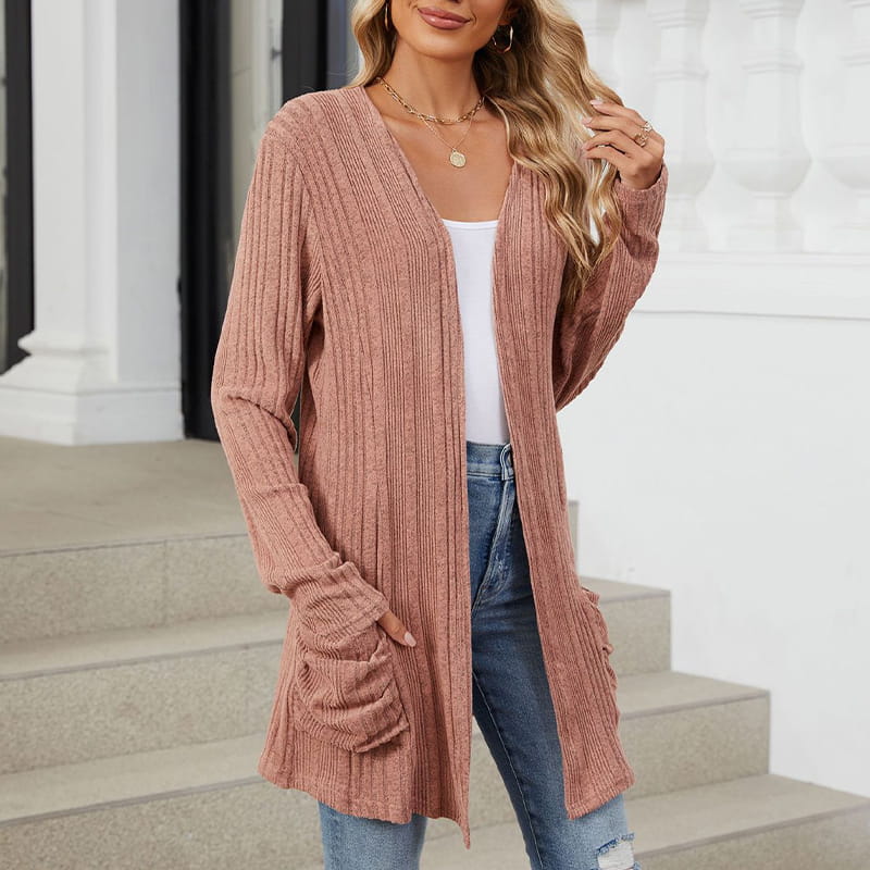 🍂Frühherbst-Specials 50% RABATT🥰Lässiger langärmeliger Strickmantel für Damen mit offener Vorderseite