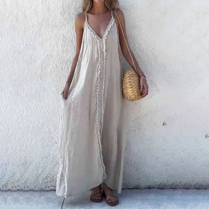 ✨Saisonale Aktionen - Damen V-Ausschnitt Spaghetti-Träger Maxikleid