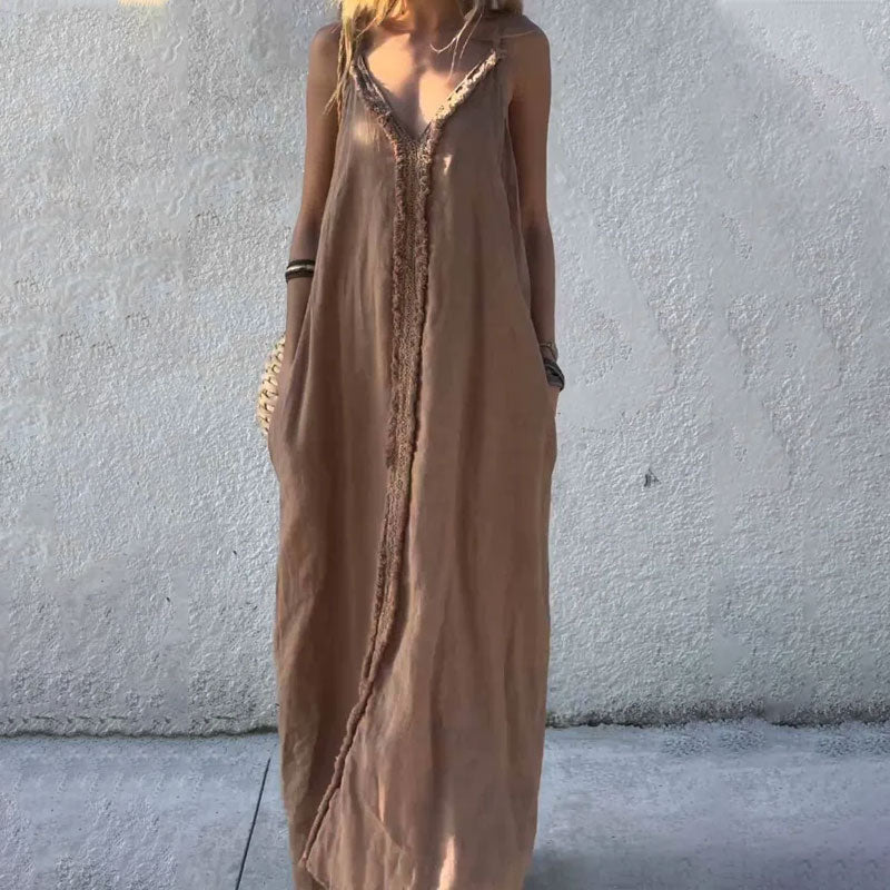 ✨Saisonale Aktionen - Damen V-Ausschnitt Spaghetti-Träger Maxikleid