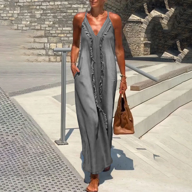 ✨Saisonale Aktionen - Damen V-Ausschnitt Spaghetti-Träger Maxikleid
