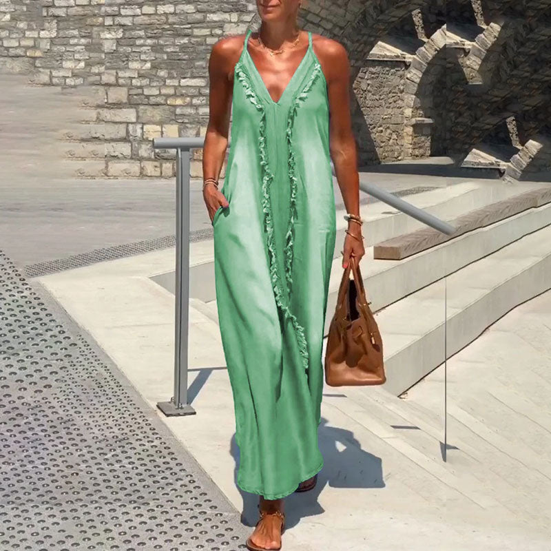 ✨Saisonale Aktionen - Damen V-Ausschnitt Spaghetti-Träger Maxikleid