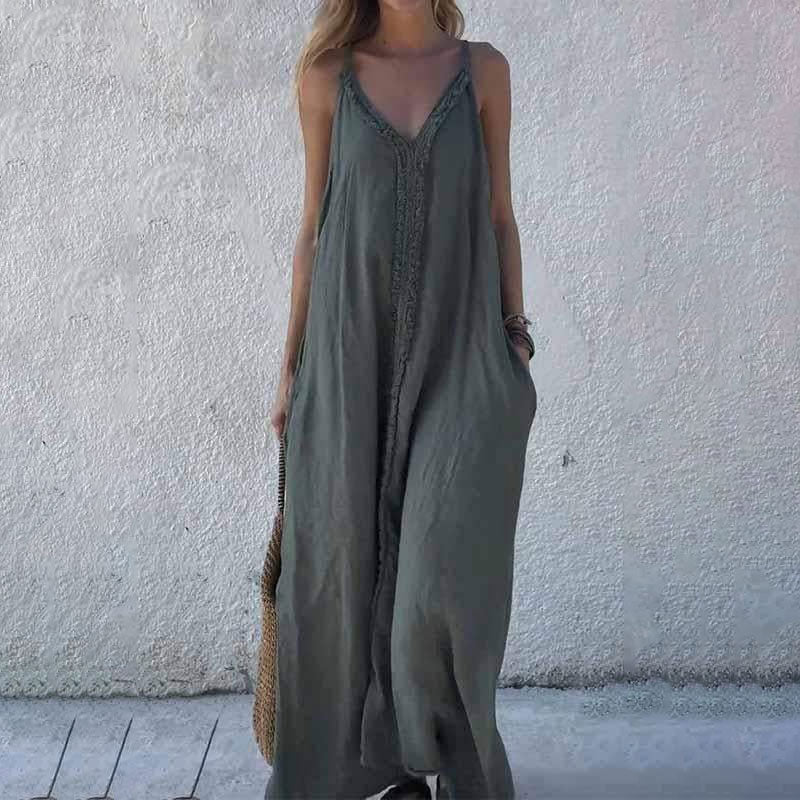 ✨Saisonale Aktionen - Damen V-Ausschnitt Spaghetti-Träger Maxikleid