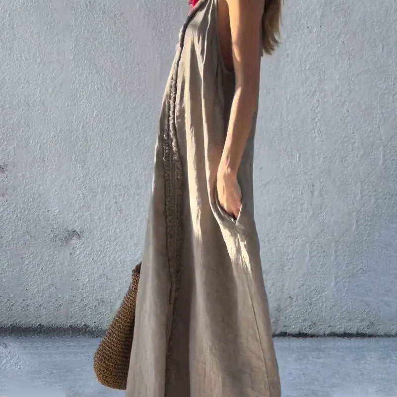 ✨Saisonale Aktionen - Damen V-Ausschnitt Spaghetti-Träger Maxikleid