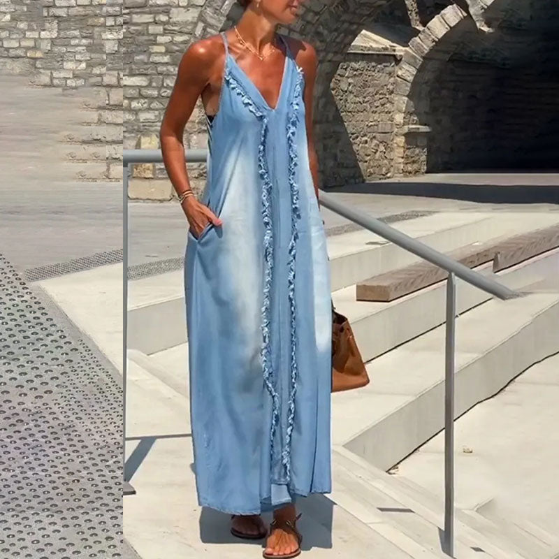 ✨Saisonale Aktionen - Damen V-Ausschnitt Spaghetti-Träger Maxikleid