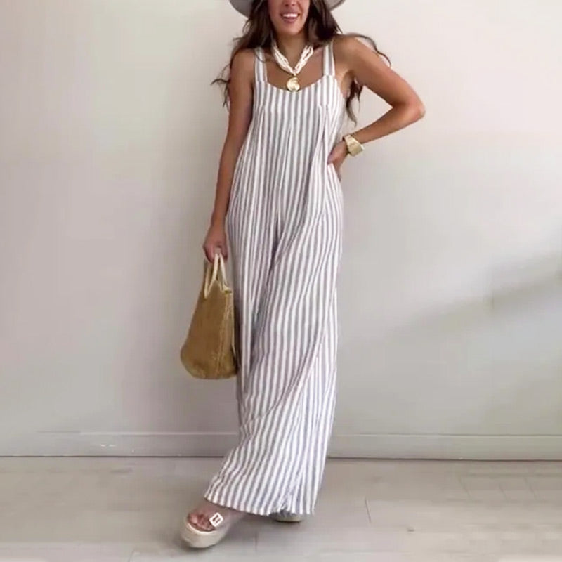 Lockerer, lässiger Jumpsuit mit Streifen für Damen🌟