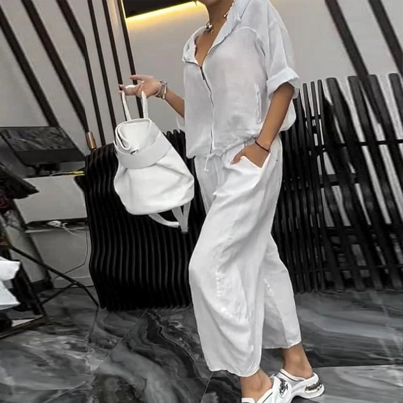 Zweiteiliges Set aus lässigem Oberteil und Hose für Damen