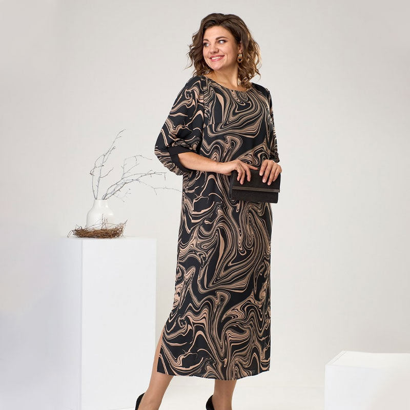Dreiviertelärmeliges Maxikleid mit Marmordruck