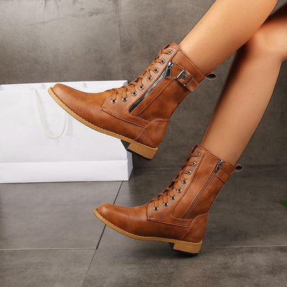 🔥Orthopädische Damenstiefel mit rundem Zehenbereich und Seitenreißverschluss aus Leder