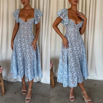 💝Halblanges Trapezkleid aus Häkelspitze