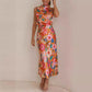 ✨Love In The Garden Floral Halter Neck Elastische Taille Maxi Kleid