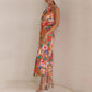 ✨Love In The Garden Floral Halter Neck Elastische Taille Maxi Kleid