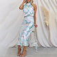 ✨Love In The Garden Floral Halter Neck Elastische Taille Maxi Kleid