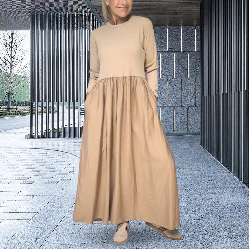 Fließendes Midi-Strickkleid mit langen Ärmeln