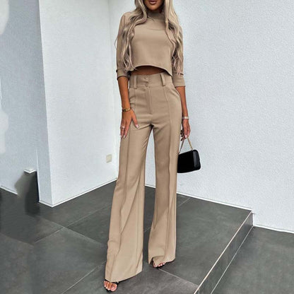 Elegantes Set aus bauchfreiem Top und Hose mit weitem Bein für Damen