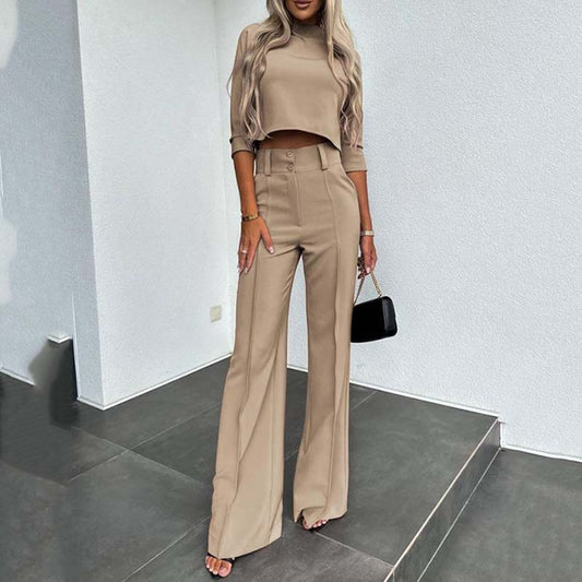 Elegantes Set aus bauchfreiem Top und Hose mit weitem Bein für Damen