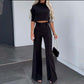 Elegantes Set aus bauchfreiem Top und Hose mit weitem Bein für Damen