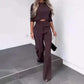 Elegantes Set aus bauchfreiem Top und Hose mit weitem Bein für Damen