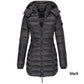 📢📢50% Rabatt + KOSTENLOSER VERSAND!!! 🎉✨ Mittellange wattierte Winterjacke für Damen – einfarbig & warme Kapuze