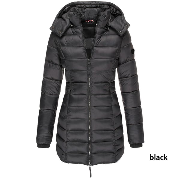 📢📢50% Rabatt + KOSTENLOSER VERSAND!!! 🎉✨ Mittellange wattierte Winterjacke für Damen – einfarbig & warme Kapuze