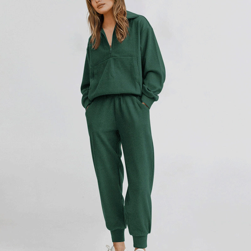Damen 2-teilige Sweatshirts SetLangarm Half Zip Pullover Sweatshirt