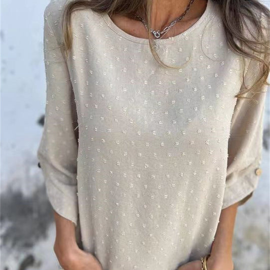 🌸👗Lässiges Jacquard-Oberteil mit Rundhalsausschnitt für Damen