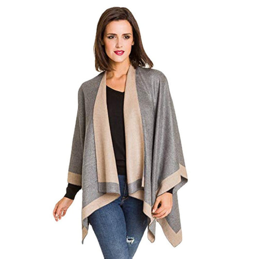 ✨Neu eingetroffen✨Eleganter Poncho-Wickel in Farbblock-Optik für Herbst und Winter