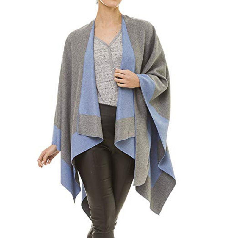 ✨Neu eingetroffen✨Eleganter Poncho-Wickel in Farbblock-Optik für Herbst und Winter